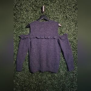 LOFT Off-Shoulder Sweater with Ruffle - Blue